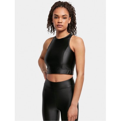 Overwear | Women Fashion Urban Classics Women Top Ladies Cropped Shiny in black - SQ95982